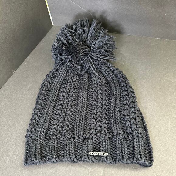 Prana Pammy 2 Beanie Knit Hat Pom Pom Black - Picture 2 of 6
